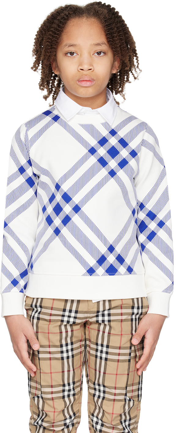 Burberry Kids Blue & White Check Sweatshirt In Knight / Salt Ip Chk