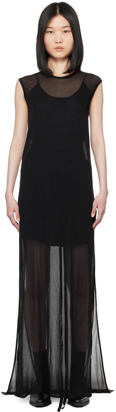 Shop Ann Demeulemeester Black Semi-sheer Maxi Dress In 099 Black