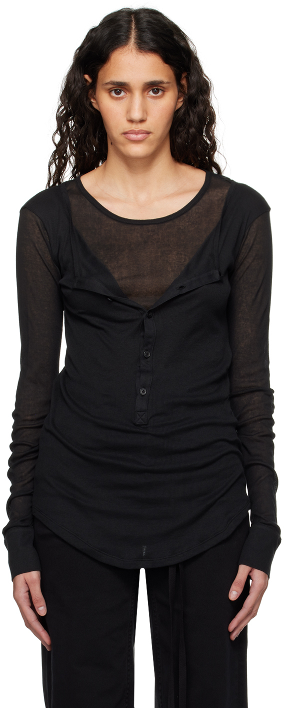Ann Demeulemeester Black Vero Long Sleeve T-shirt In 099 Black