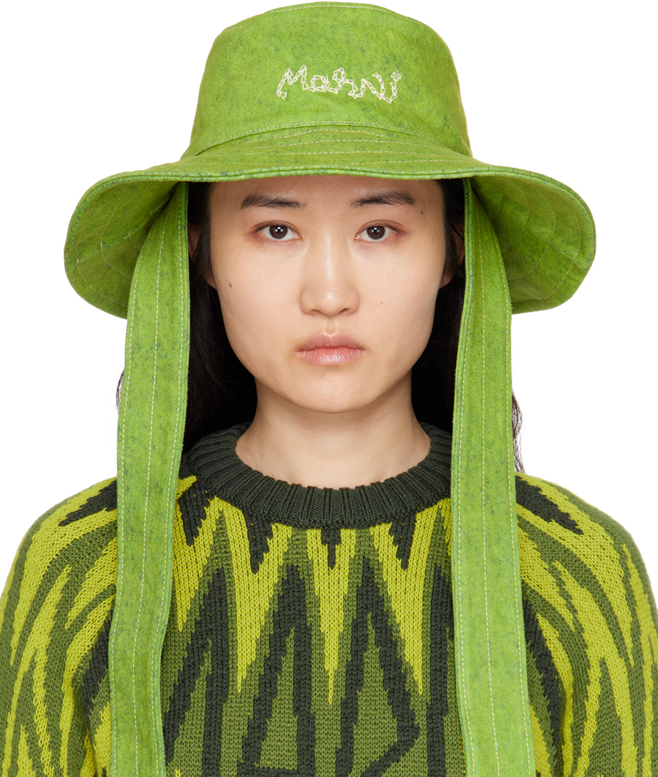 MARNI GREEN MARBLE DYED BLEACHED BUCKET HAT