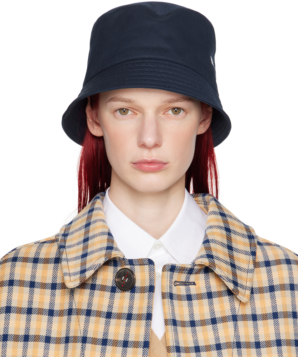 Navy Bio Gabardine Embroidered Logo Bucket Hat by Marni on Sale