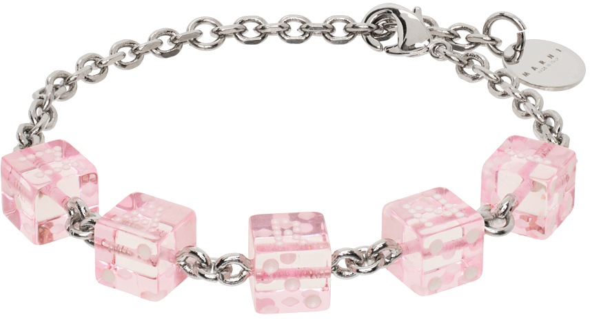 Marni Silver & Pink Dice Charm Bracelet In 00c13 Pink Gummy