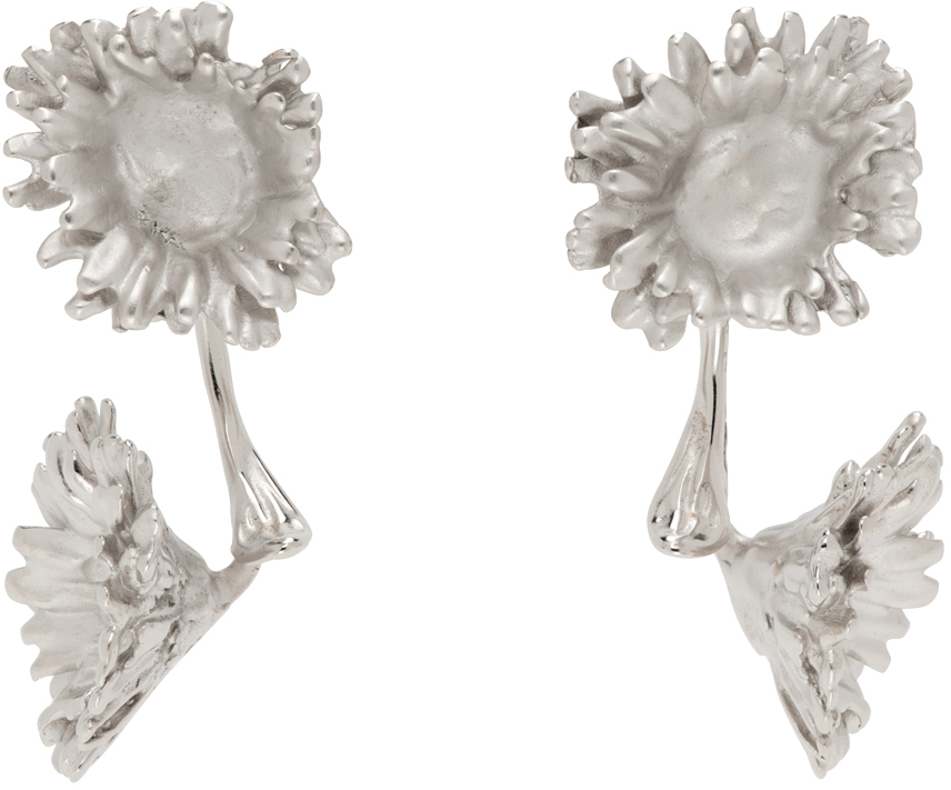 Marni Silver Metal Daisy Earrings In Gln01 Palladium