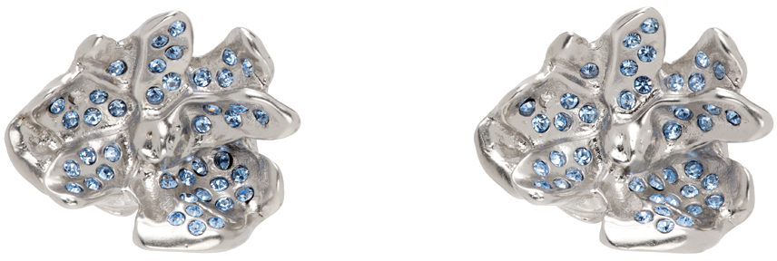 Marni Silver Metal Flower Stud Earrings In 00b60 Ocean