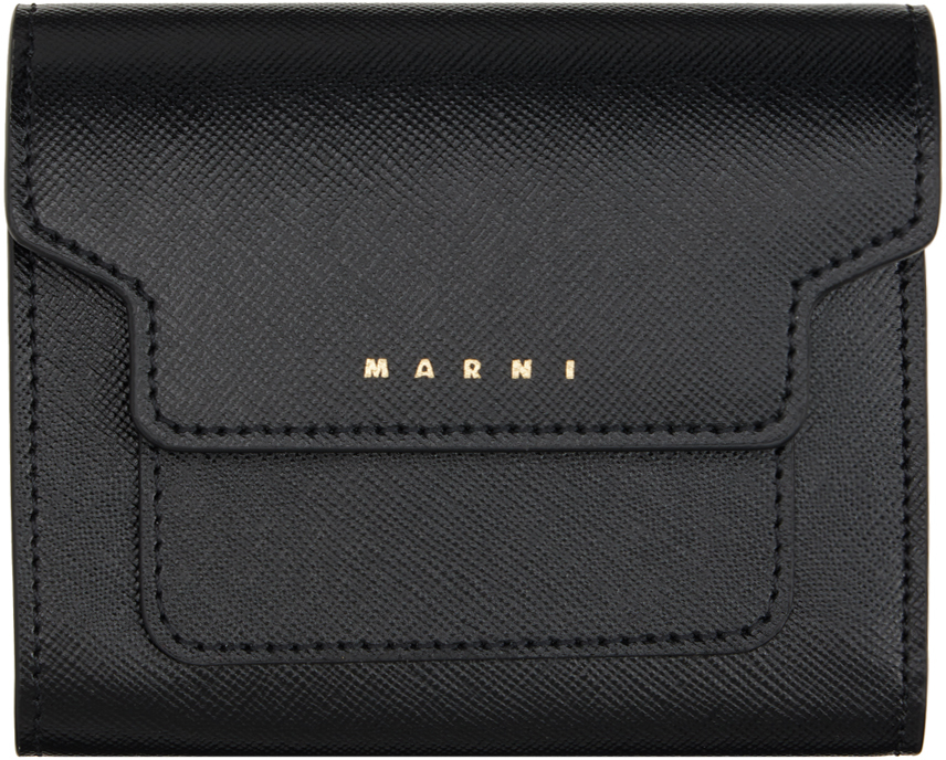 Shop Marni Black Saffiano Leather Wallet In Z360n Black Saffiano