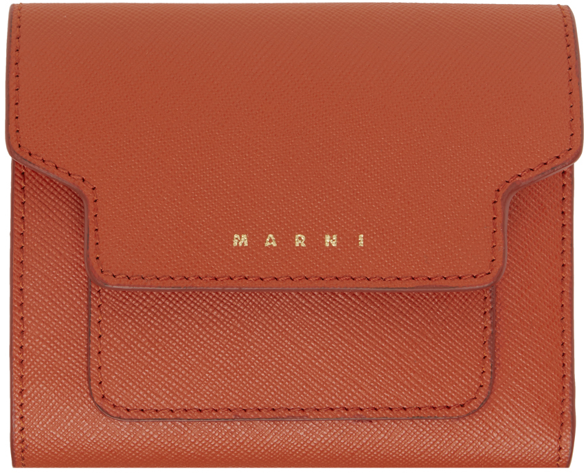 Marni Orange Saffiano Leather Wallet In Z683r Brick Saffiano