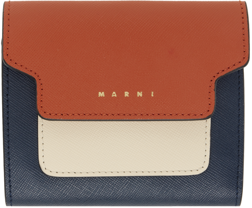 Marni Multicolor Saffiano Leather Wallet In Z686n Brick/ Talc