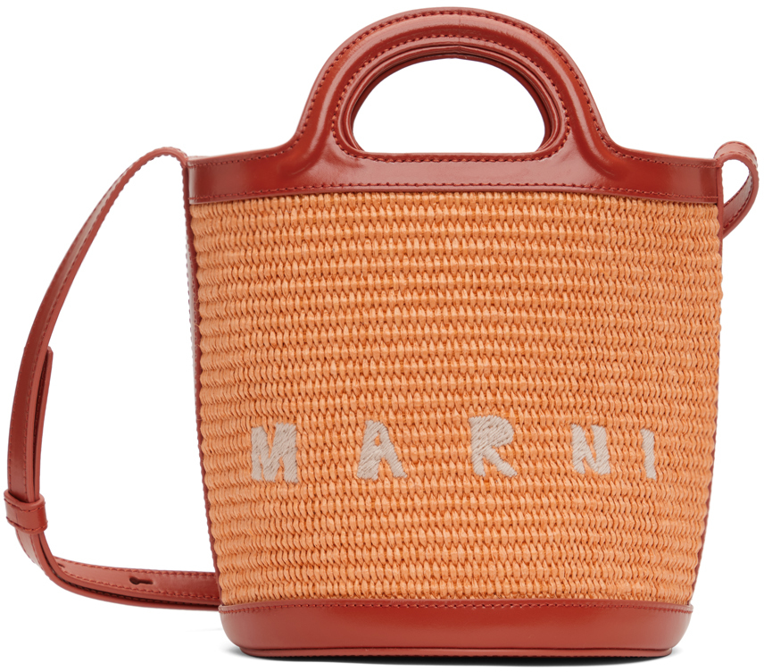 Marni Orange Small Tropicalia Bucket Bag In Brown