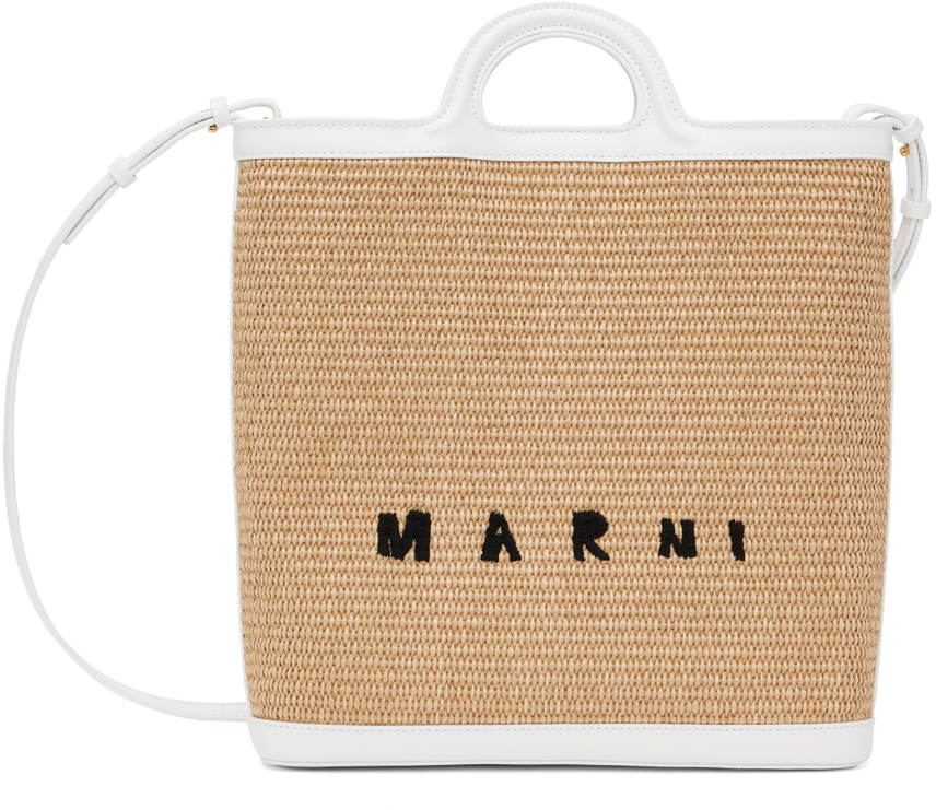 Marni Tropicalia Logo-embroidered Tote Bag In Neutrals