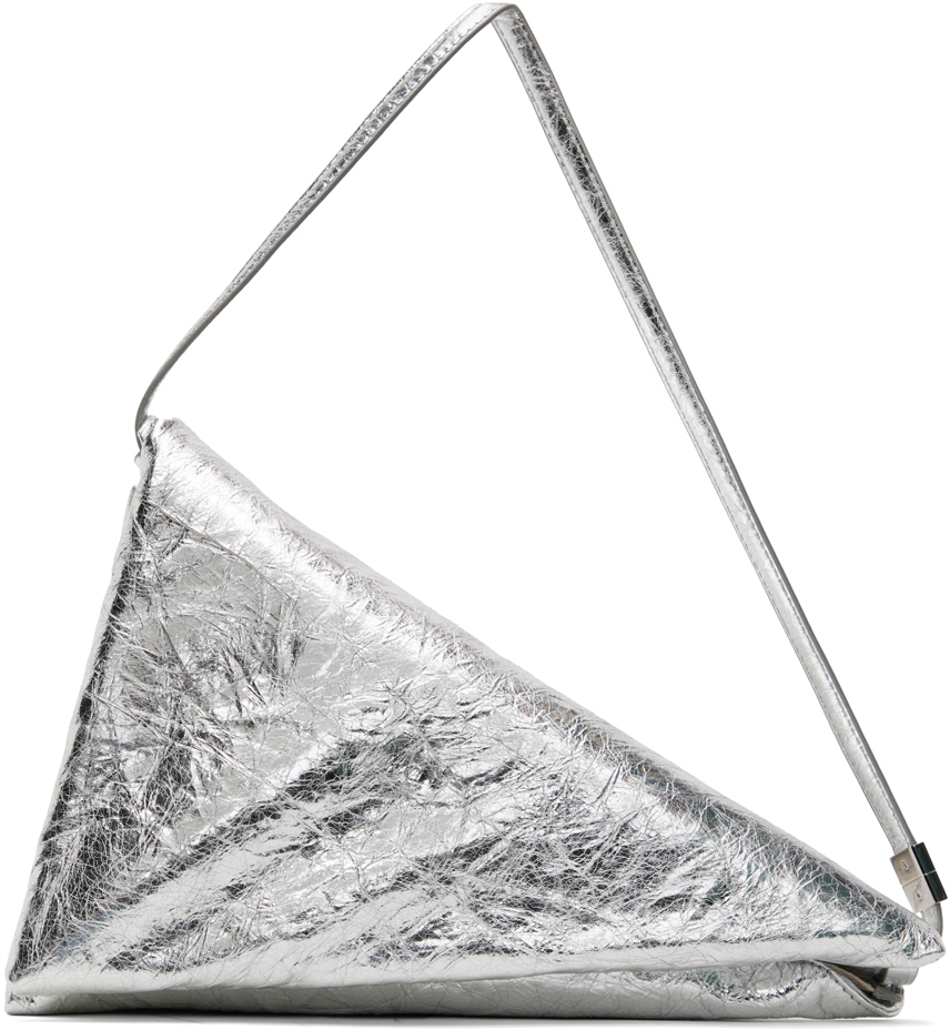 Marni Silver Leather Prisma Triangle Bag In 00n20 Silver