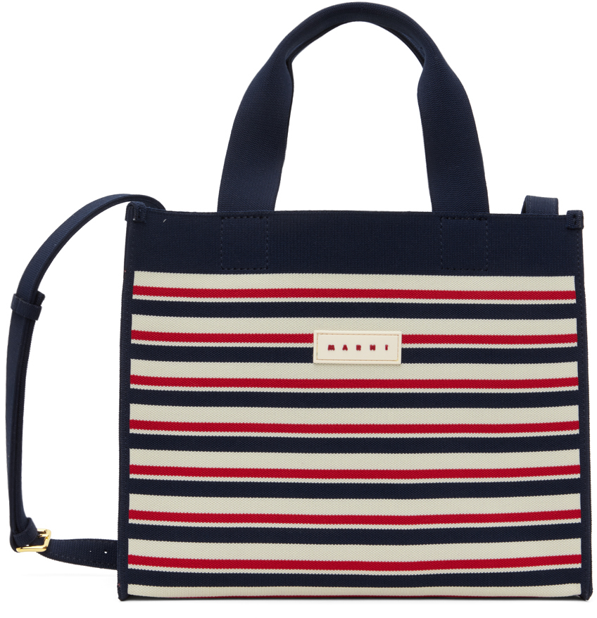 ＜MARNI＞ジャカード ショッパートート ネイビー＆ホワイト MARNI＞ジャカード ショッパートート ネイビー＆ホワイト (MARNI