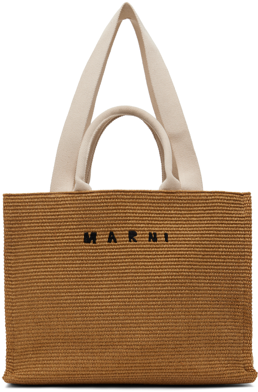 Shop Marni Brown East-west Tote Bag In Z0r42 Raw Sienna/nat