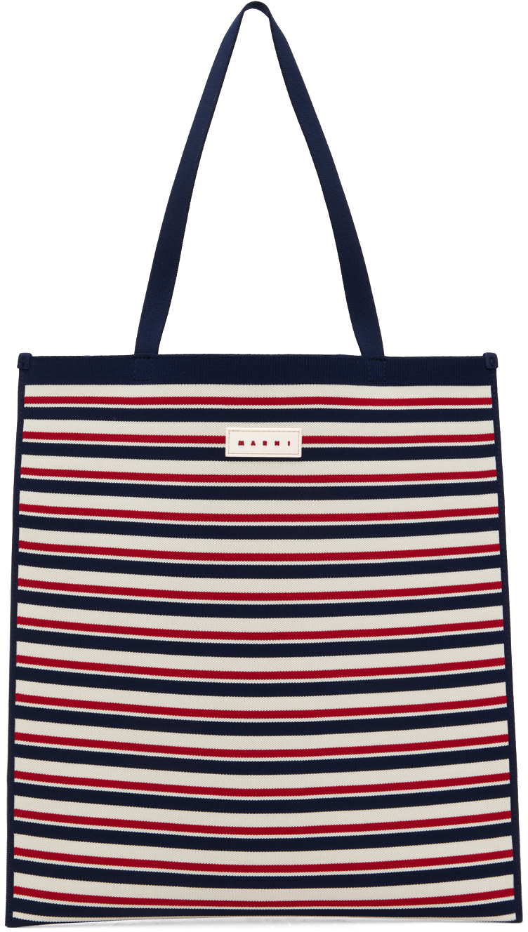 Navy & Red Striped Tote