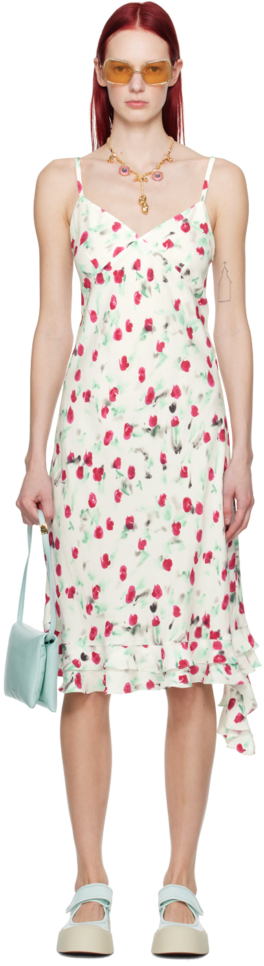 Marni White Ruffled Maxi Dress In Rew01 Lily White