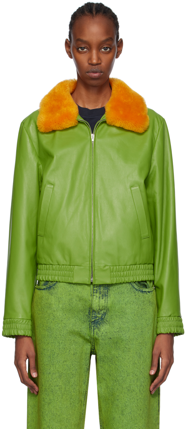 Green Zip Shearling Jacket