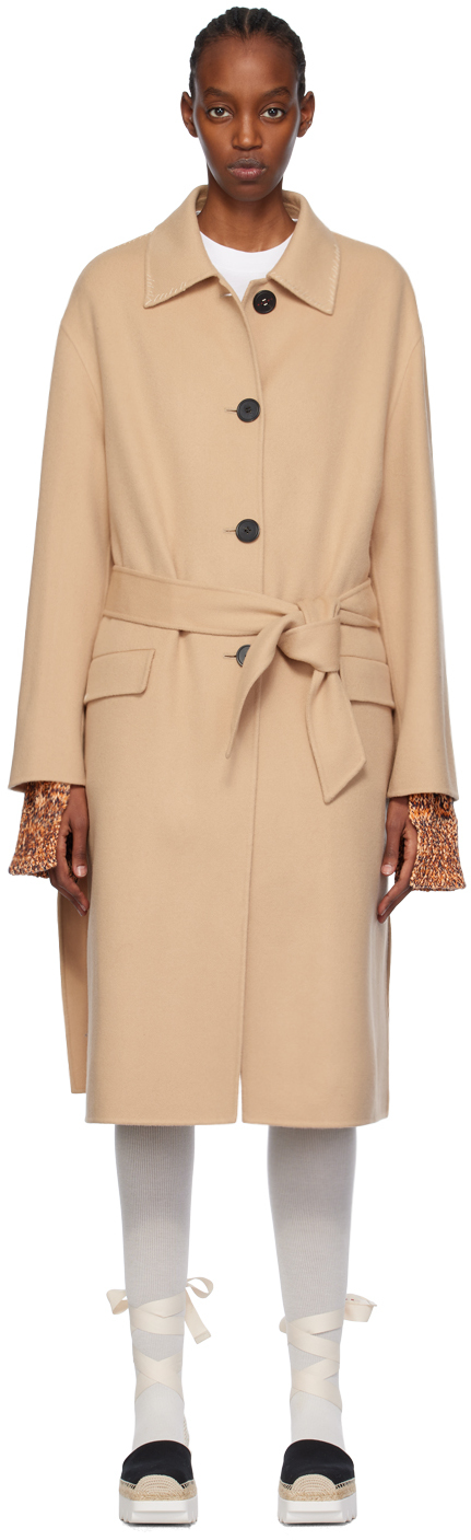 Shop Marni Beige Topstitched Trench Coat In 00w26 Light Camel