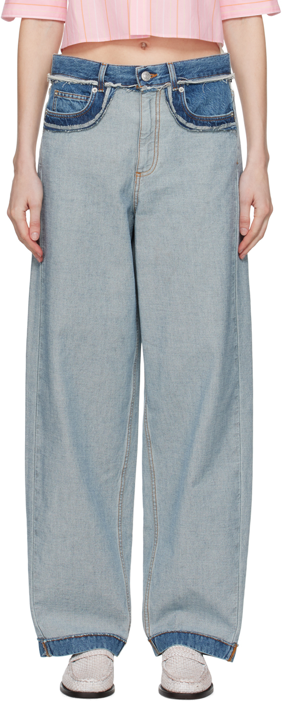 Shop Marni Indigo Inside-out Jeans In Iob52 Azure
