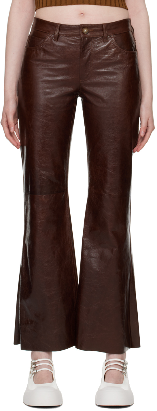 Brown Flared Leather Pants