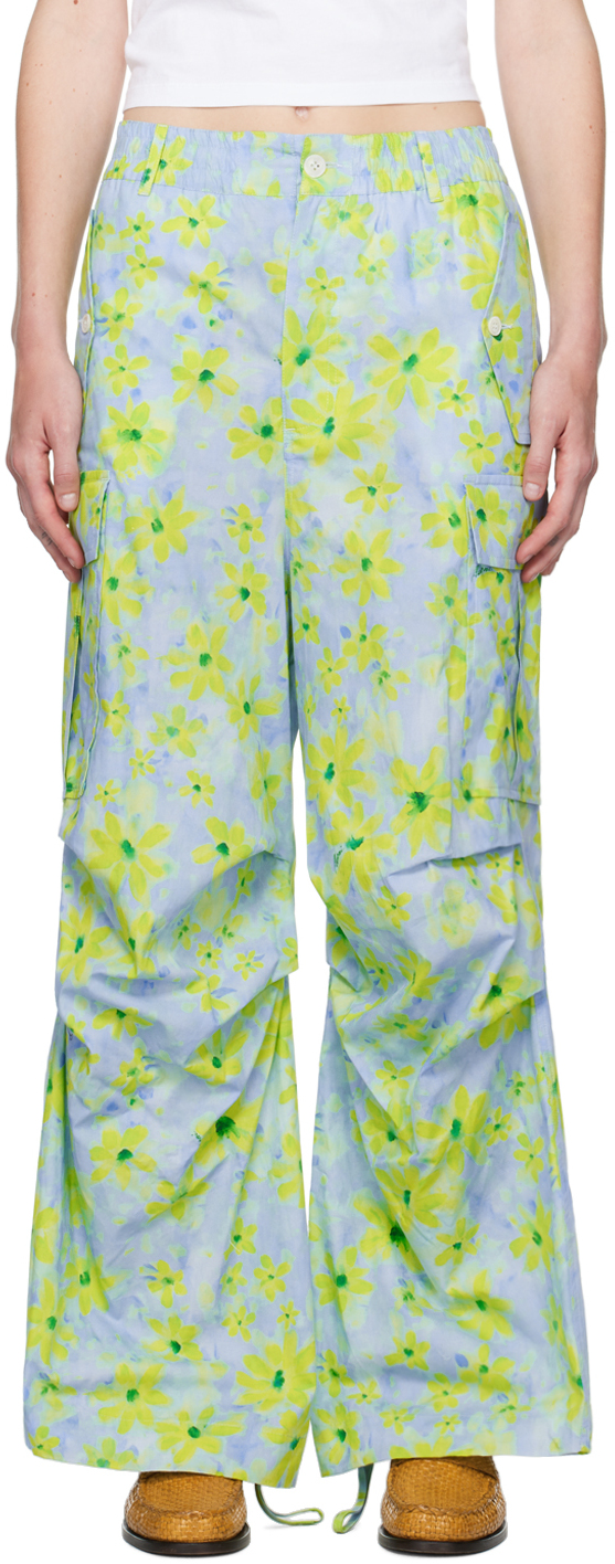 Marni Blue Floral Cargo Trousers In Pab24 Aquamarine