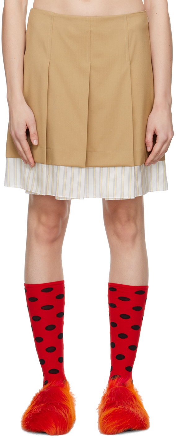 Shop Marni Tan Pleated Miniskirt In 00w75 Dijon