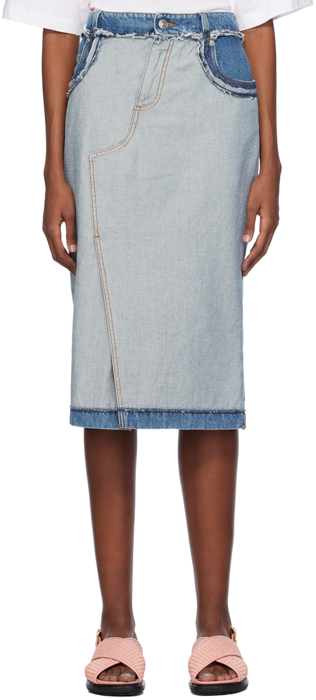 Shop Marni Blue Five-pocket Denim Midi Skirt In Iob52 Azure