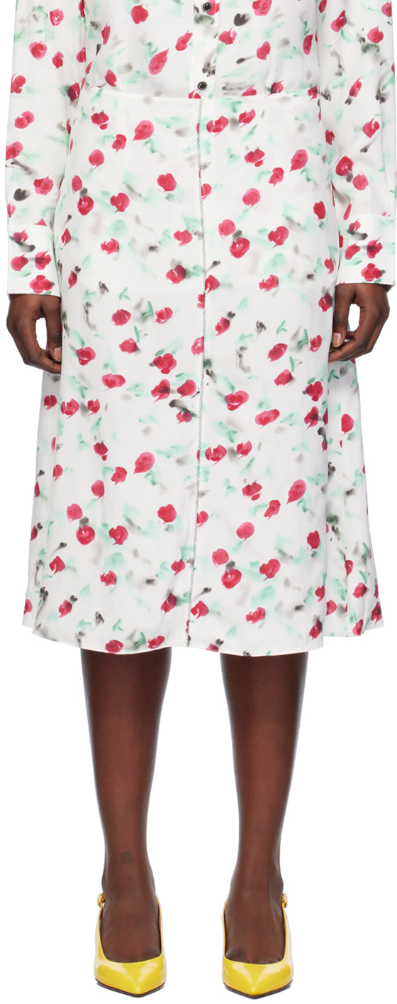 Shop Marni White Printed Midi Skirt In Rew01 Lily White
