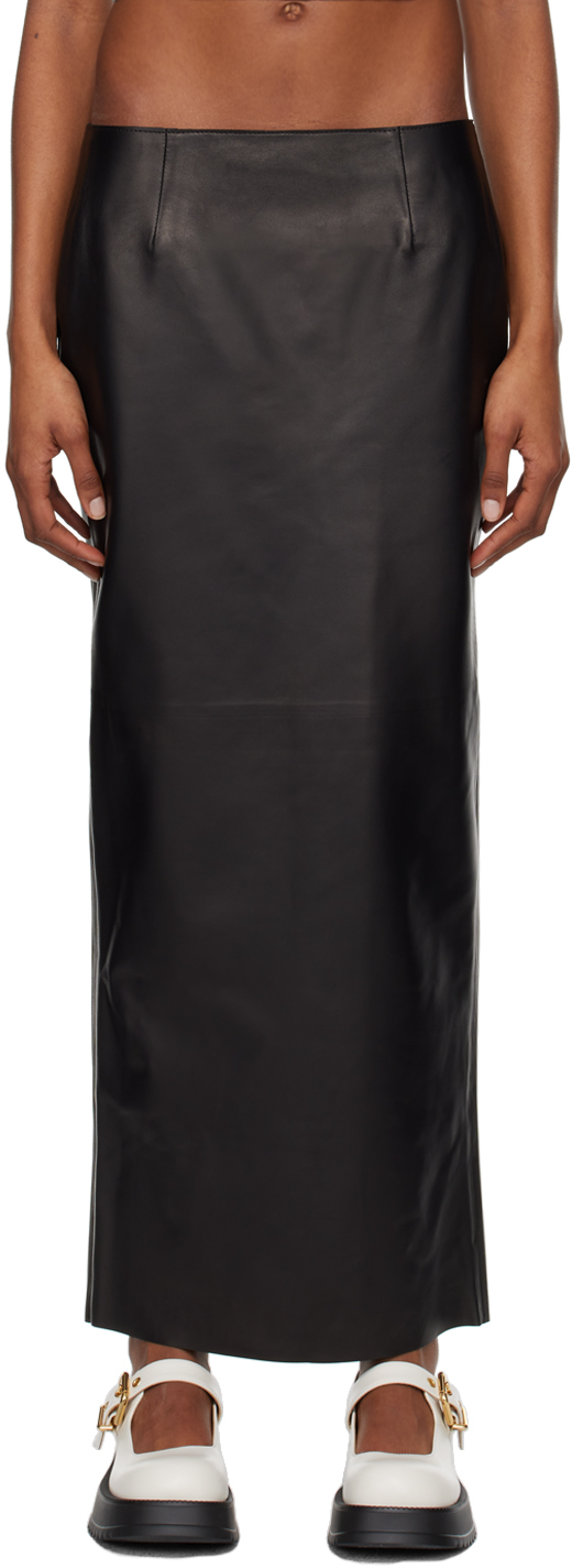 Shop Marni Black Slit Leather Maxi Skirt In 00n99 Black