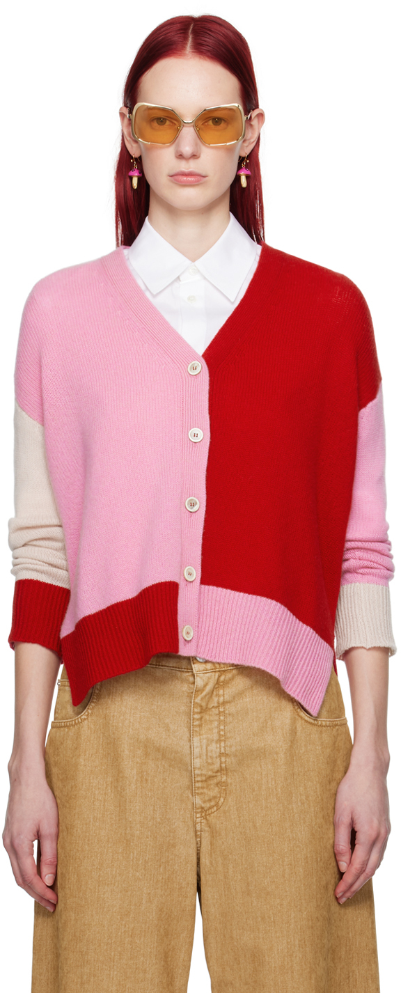 Shop Marni Pink & Red Paneled Cardigan In Blc33 Camelia