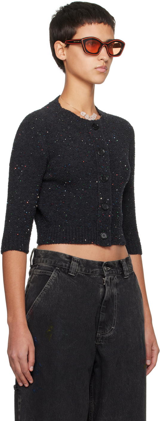 Marni Black Sequinned Cardigan In 00n97 Cast Iron