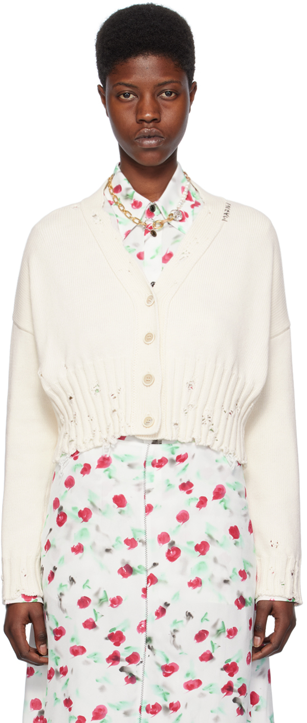 Shop Marni White Disheveled Cardigan In 00w01 Lily White