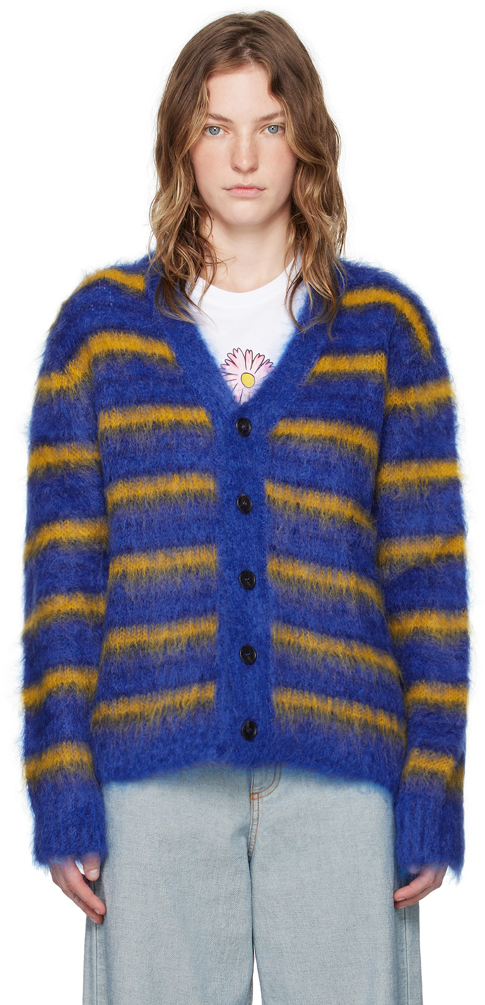 Marni Navy Striped Cardigan In Rgb56 Royal