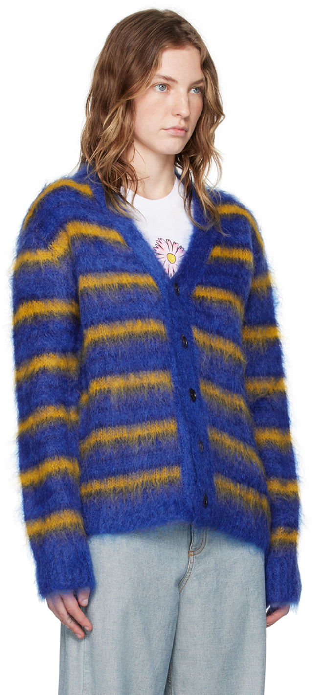 Marni Navy Striped Cardigan In Rgb56 Royal