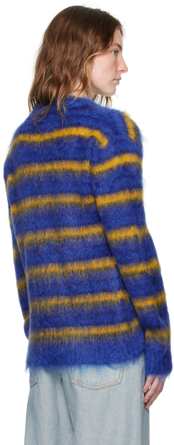 Marni Navy Striped Cardigan In Rgb56 Royal