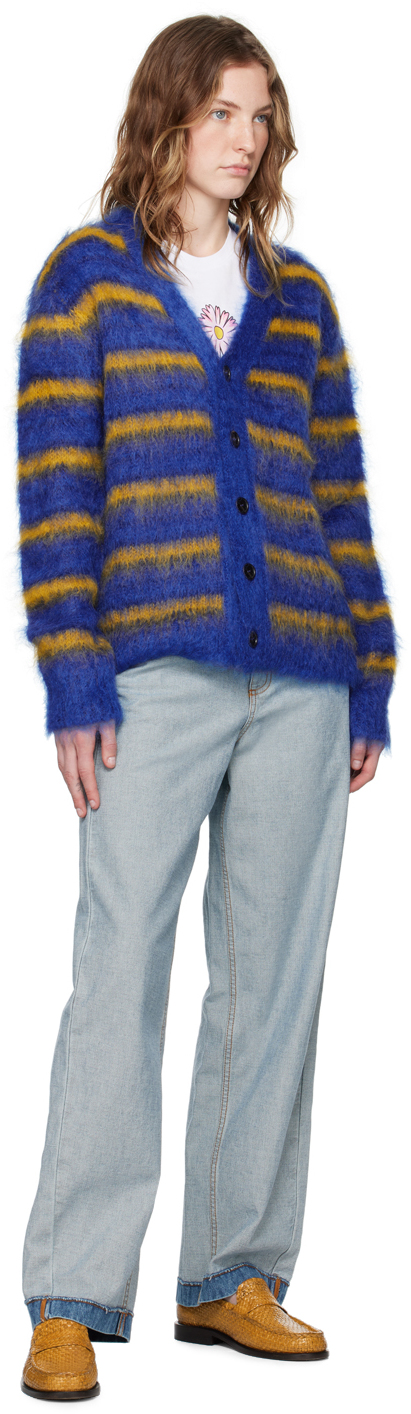Marni Navy Striped Cardigan In Rgb56 Royal