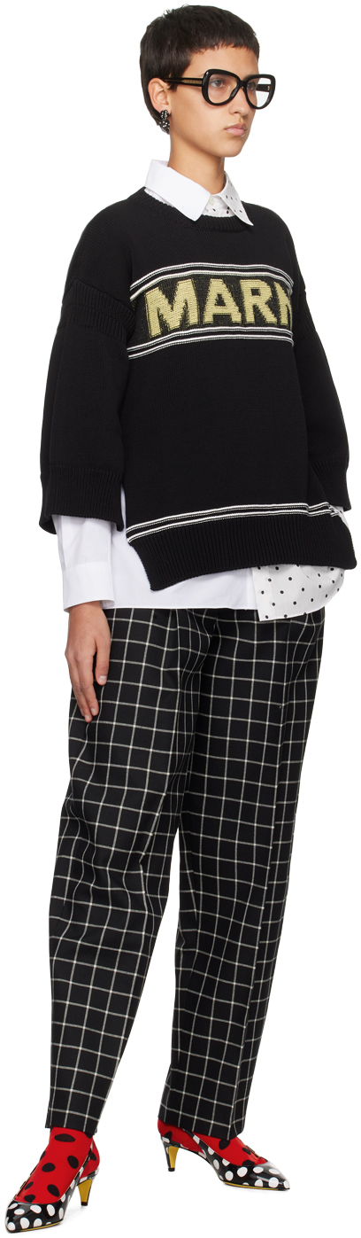 Marni Logo Intarsia Knitted Crewneck Jumper In 00n99 Black