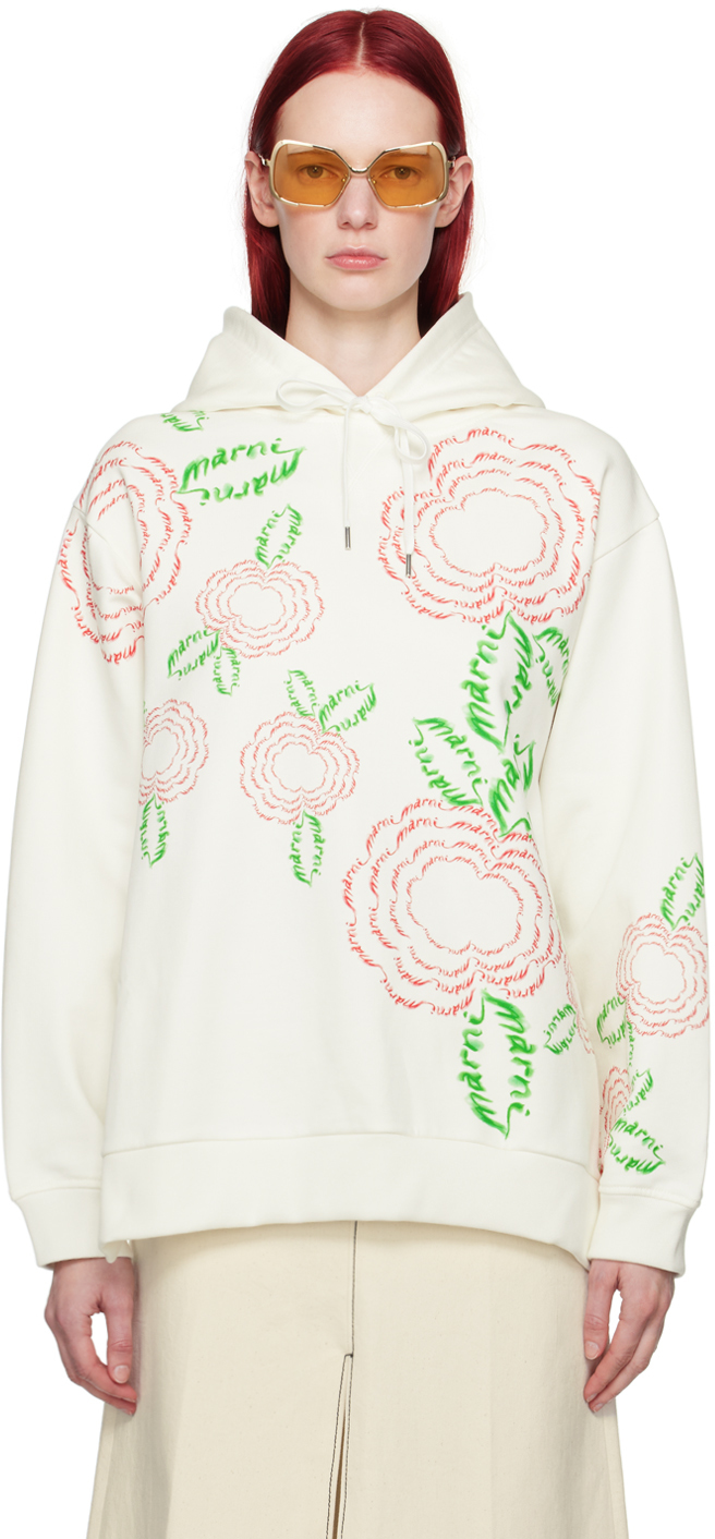 Shop Marni White Vented Hoodie In Pfw02 Natural White