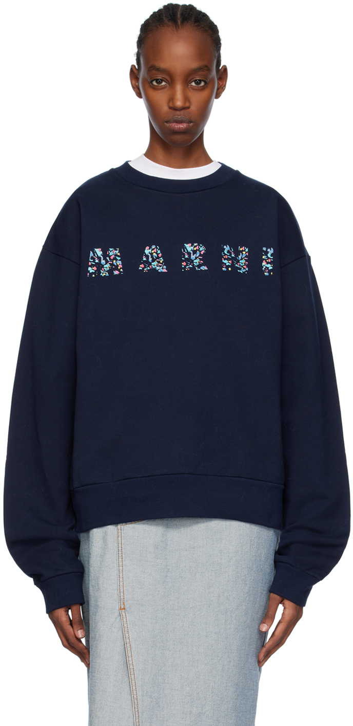 Marni Navy Printed Sweatshirt In Flb95 Blue Kyanite