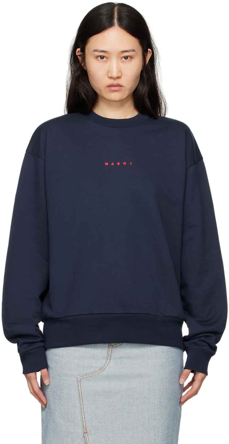 Shop Marni Navy Printed Sweatshirt In Lob95 Blue Kyanite
