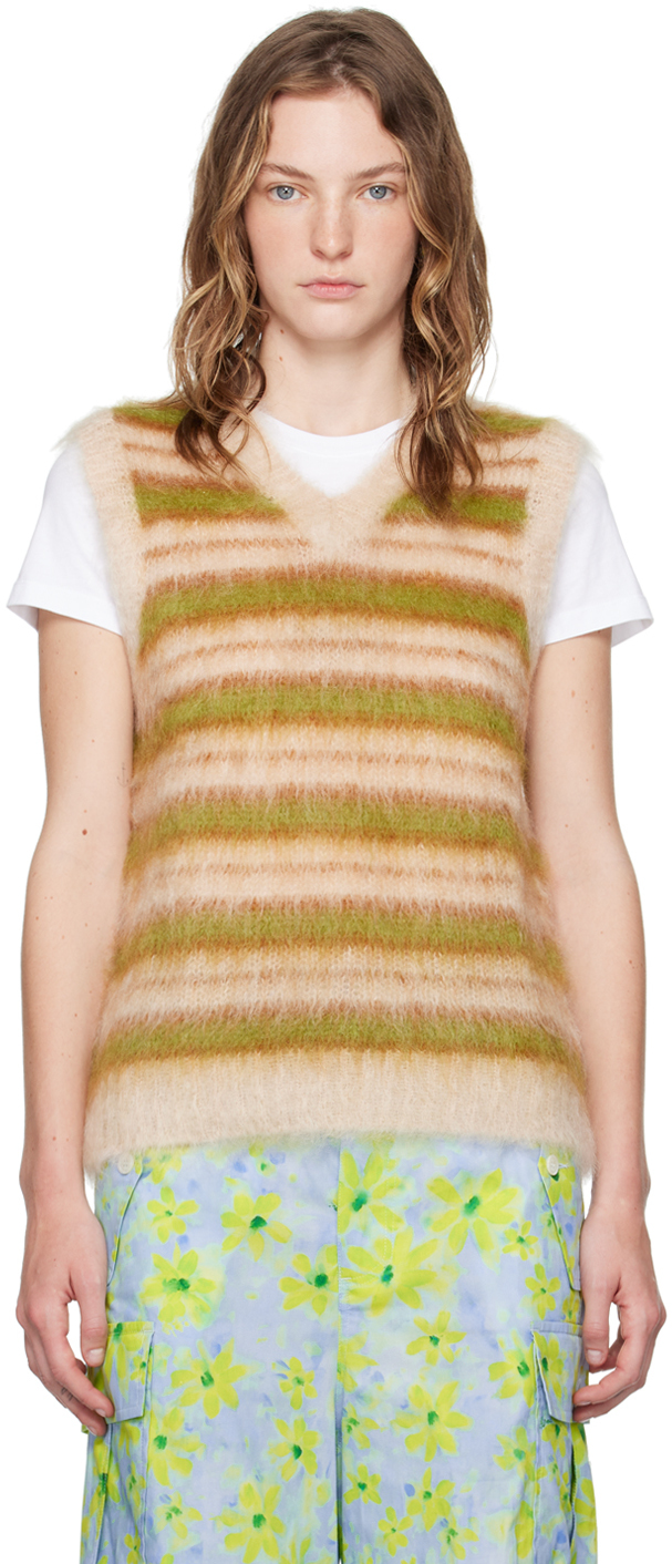 Marni Beige Striped Vest In Rgw26 Light Camel