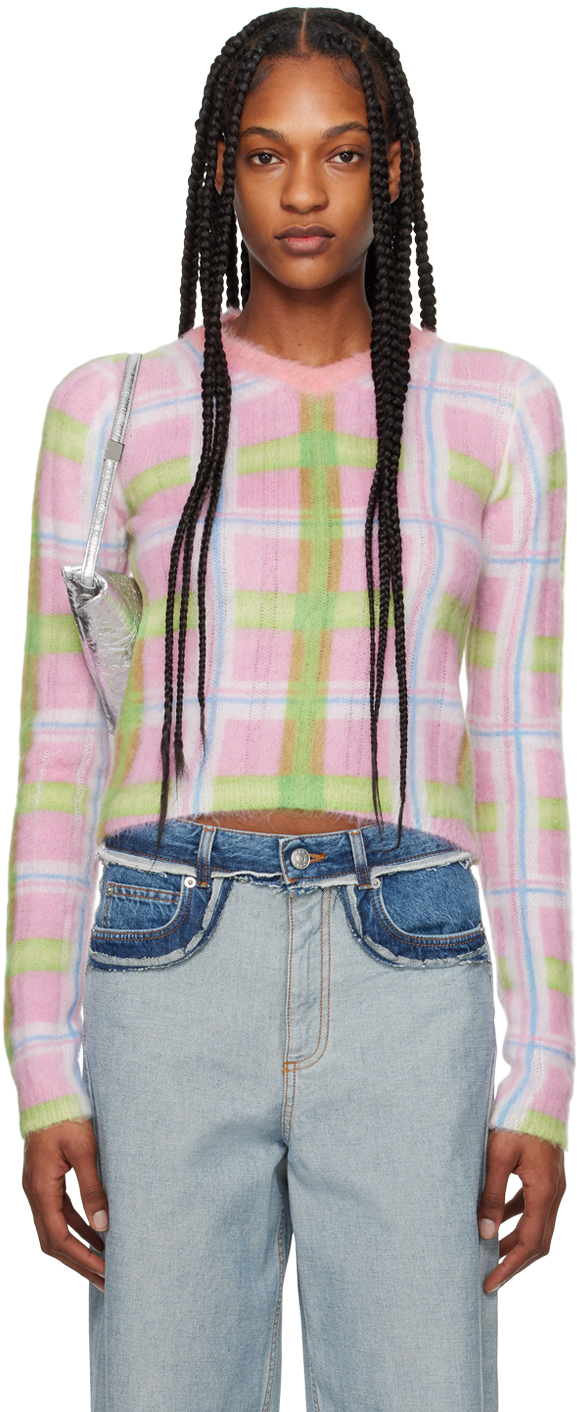 Marni Pink Checked Sweater In Chc13 Pink Gummy