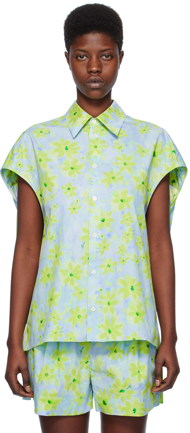 Shop Marni Blue & Green Cocoon Shirt In Pab24 Aquamarine