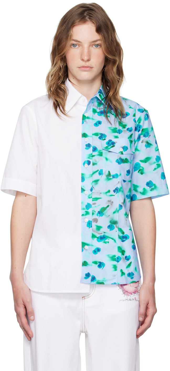 Blue & White Asymmetric Shirt by Marni on Sale
