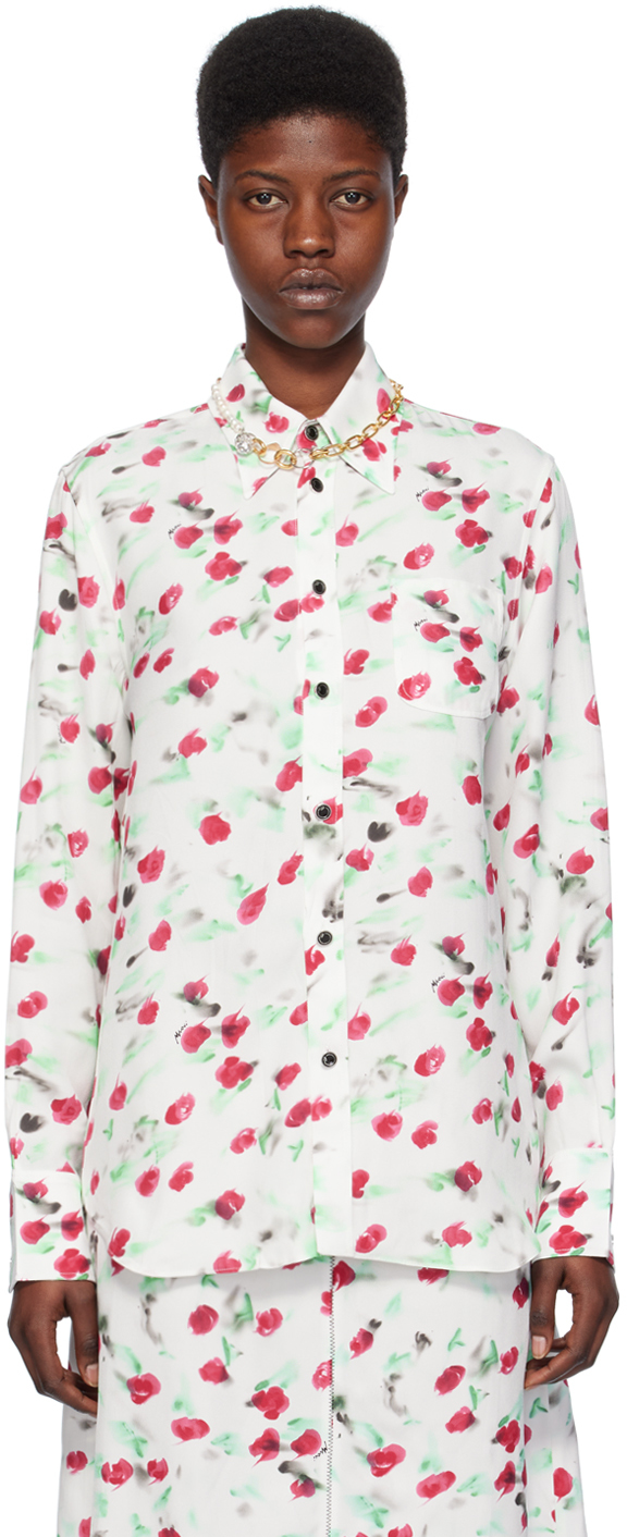 Marni White Printed Shirt In Rew01 Lily White