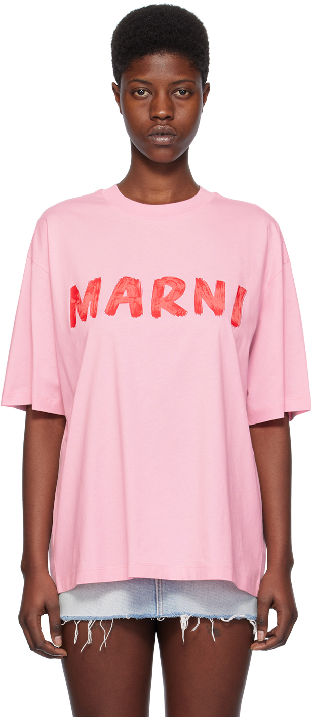 Shop Marni Pink Printed T-shirt In Loc18 Cinder Rose
