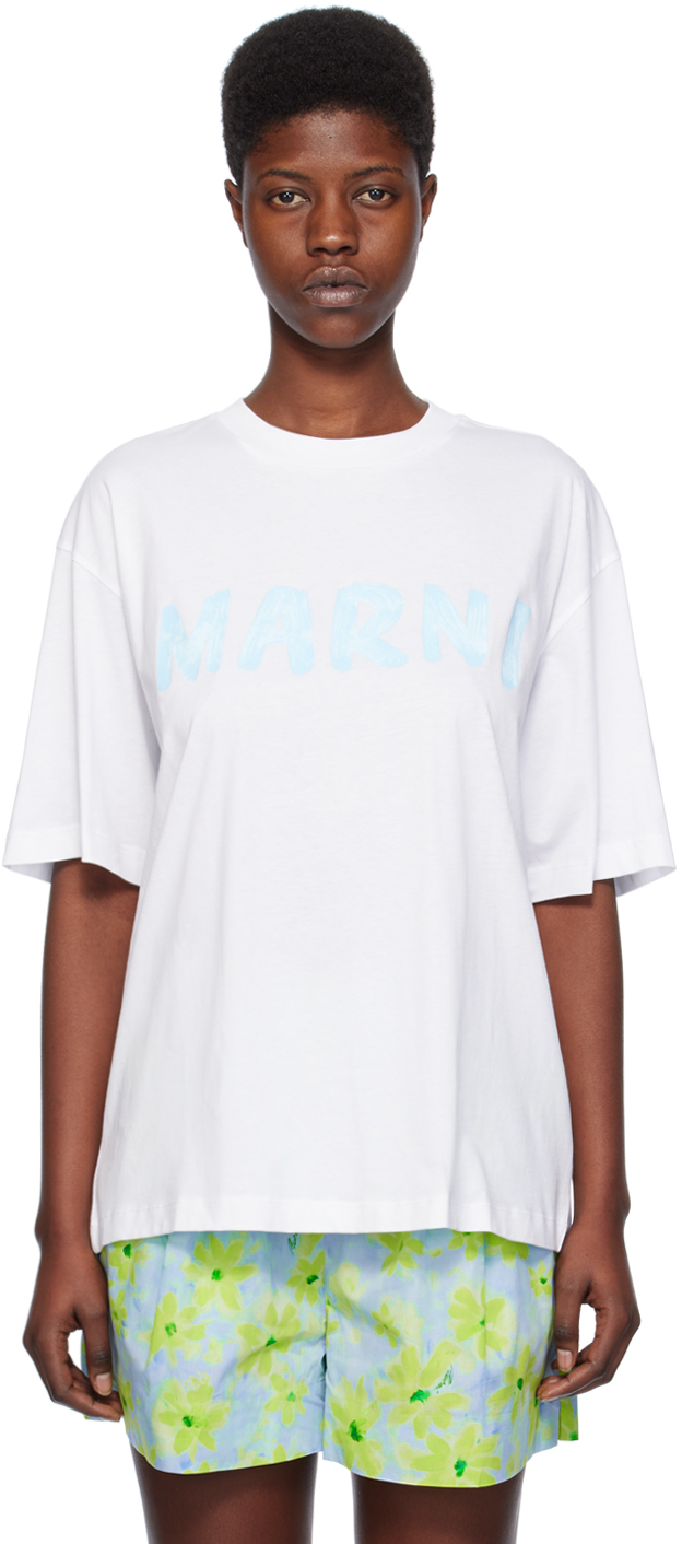 Marni White Printed T-shirt In L4w01 Lily White