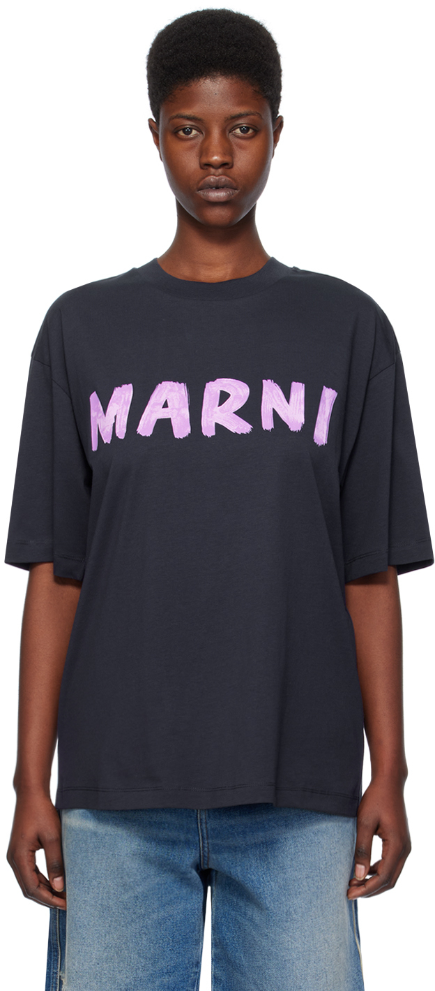 Shop Marni Navy Printed T-shirt In L2b99 Blublack
