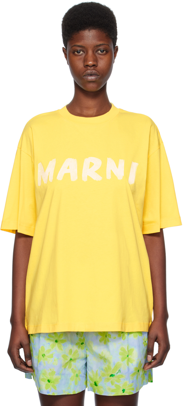 Shop Marni Yellow Printed T-shirt In L1y20 Lemmon