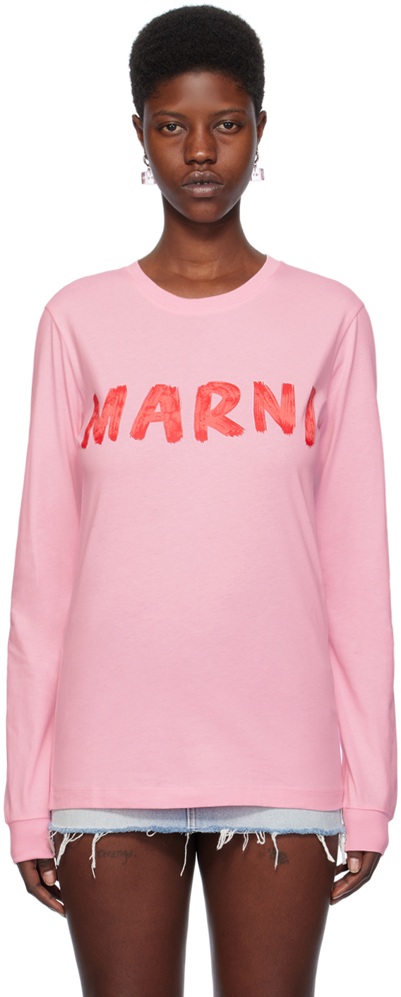 Marni Pink Printed Long Sleeve T-shirt In Loc18 Cinder Rose