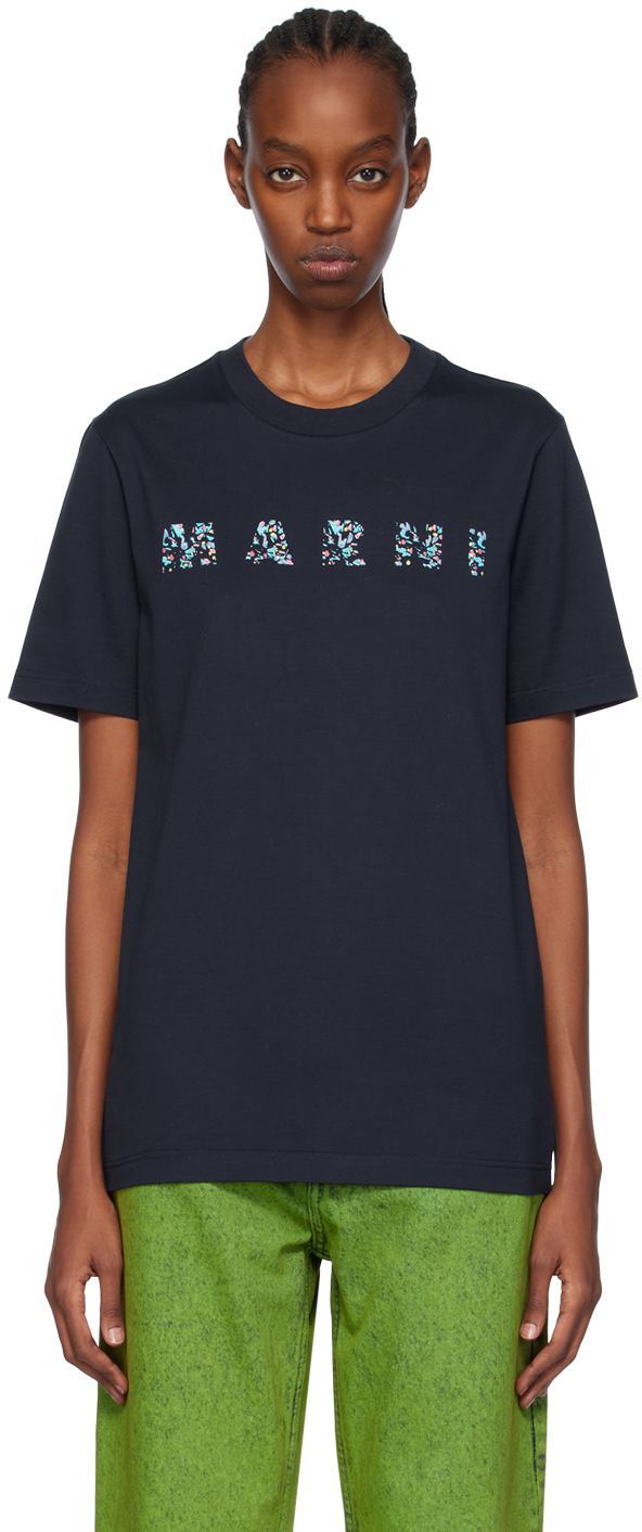 Marni Navy Printed T-shirt In Flb99 Blublack