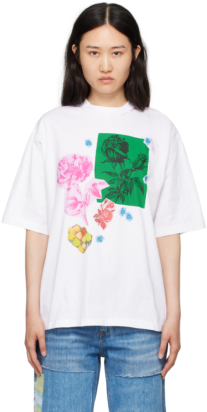 White Collage Flowers T-Shirt by Marni on Sale